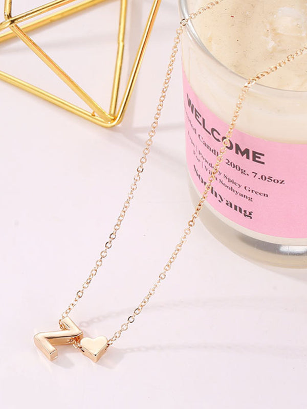Fashion Love 26 English Letters Simple Necklace Heart Shape Short Clavicle Chain BLUE ZONE PLANET