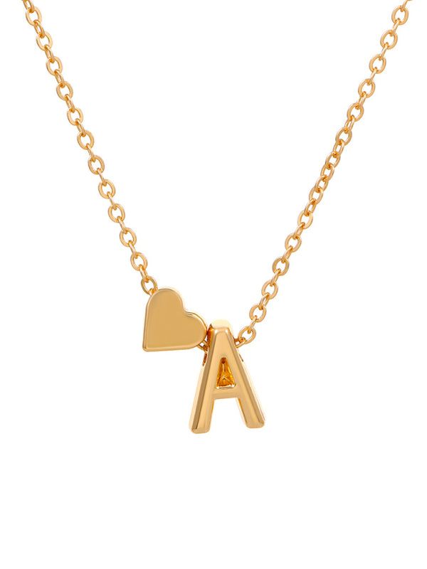 Fashion Love 26 English Letters Simple Necklace Heart Shape Short Clavicle Chain BLUE ZONE PLANET