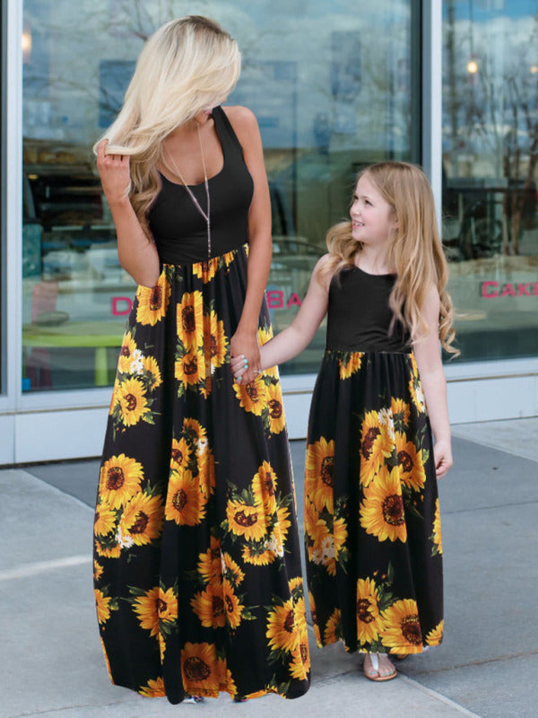 Children's Floral Mosaic Tank Dress Mother-Daughter Clothes BLUE ZONE PLANET