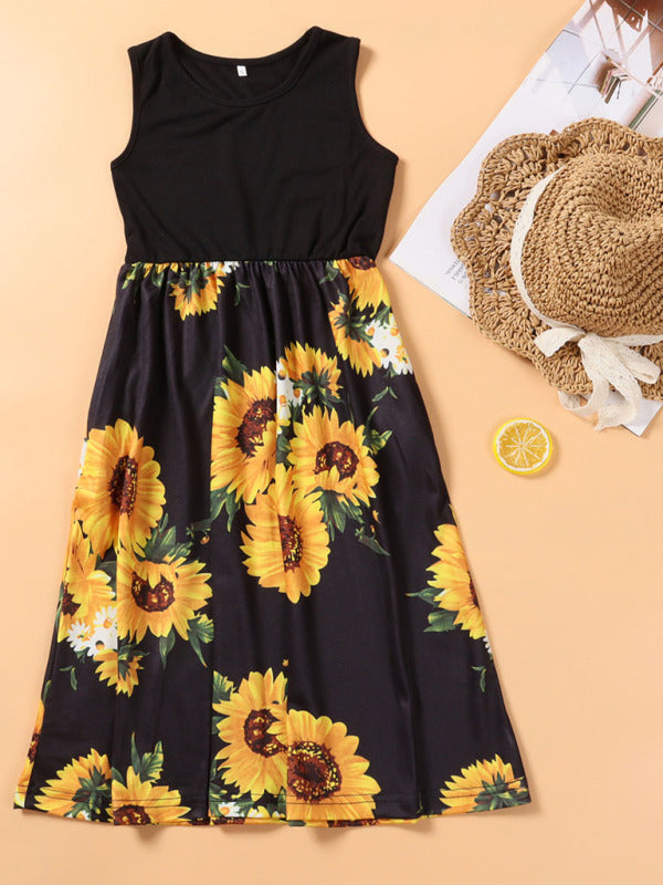 Children's Floral Mosaic Tank Dress Mother-Daughter Clothes BLUE ZONE PLANET