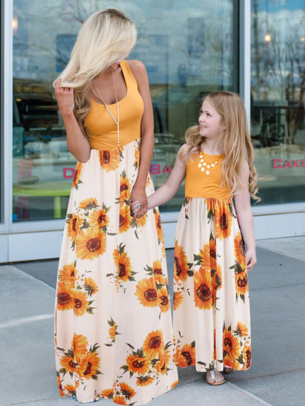 Children's Floral Mosaic Tank Dress Mother-Daughter Clothes BLUE ZONE PLANET