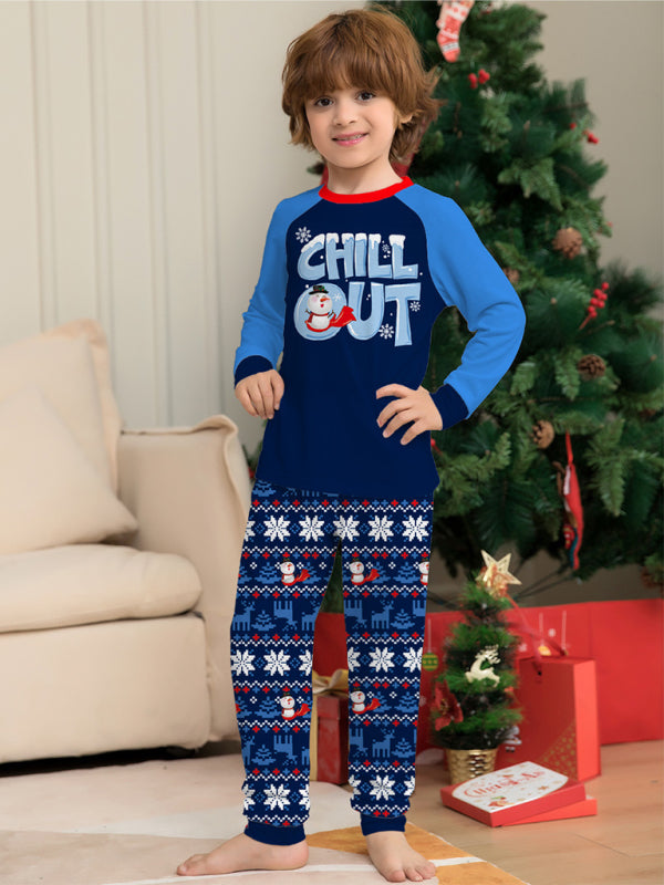 New letter snowflake print Christmas parent-child suit children's holiday long-sleeved home clothes BLUE ZONE PLANET