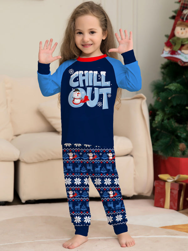 New letter snowflake print Christmas parent-child suit children's holiday long-sleeved home clothes BLUE ZONE PLANET