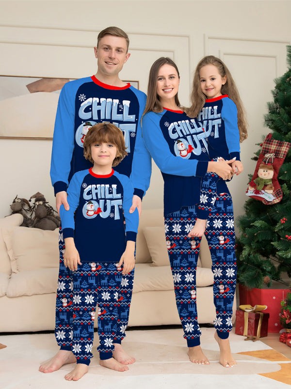 New letter snowflake print Christmas parent-child suit children's holiday long-sleeved home clothes BLUE ZONE PLANET