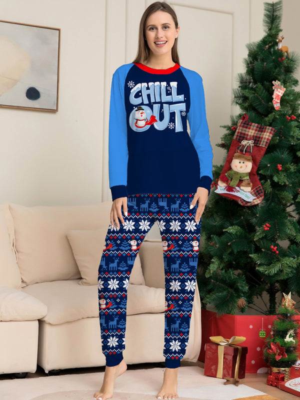 New letter snowflake print Christmas parent-child suit children's holiday long-sleeved home clothes BLUE ZONE PLANET