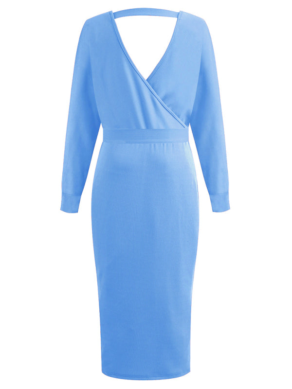 Blue Zone Planet | V-Neck Lace-Up Long-Sleeved Dress BLUE ZONE PLANET