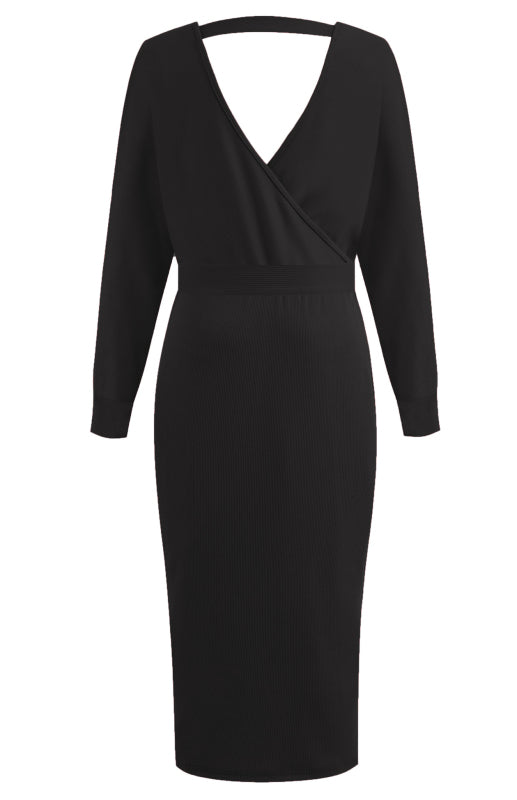 Blue Zone Planet | V-Neck Lace-Up Long-Sleeved Dress BLUE ZONE PLANET