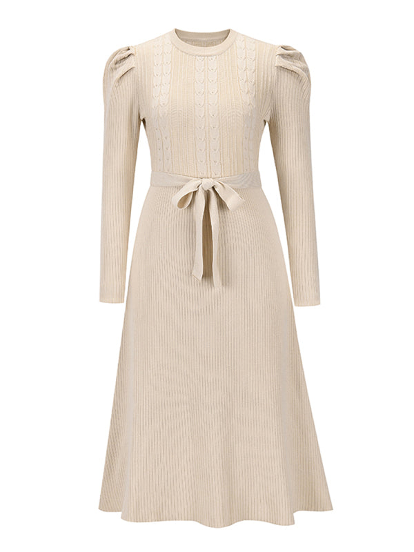 Long Sleeve Cable Knit Sweater Dresses BLUE ZONE PLANET