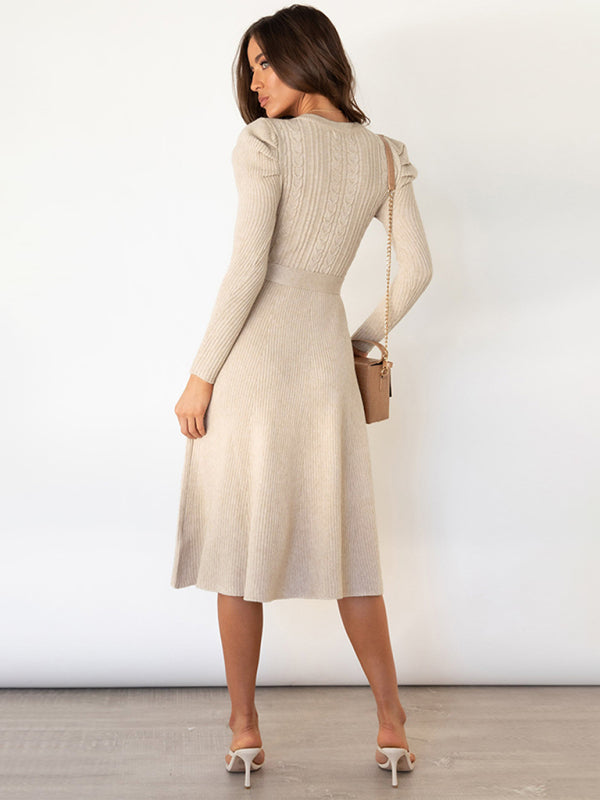 Long Sleeve Cable Knit Sweater Dresses BLUE ZONE PLANET