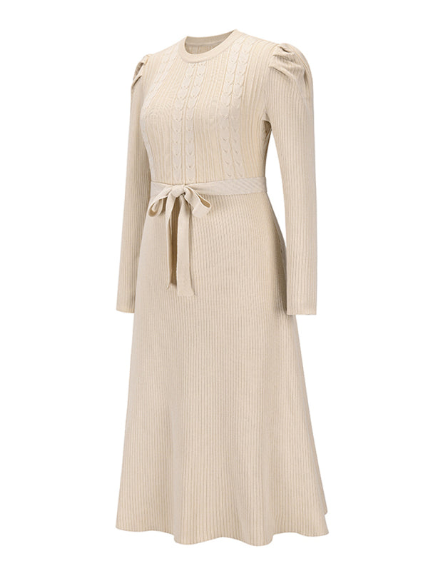 Long Sleeve Cable Knit Sweater Dresses BLUE ZONE PLANET