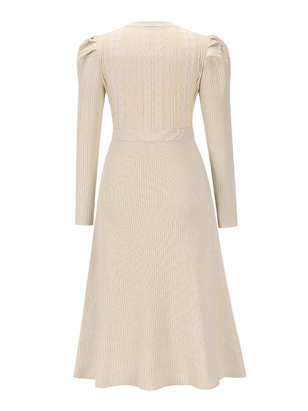 Long Sleeve Cable Knit Sweater Dresses BLUE ZONE PLANET