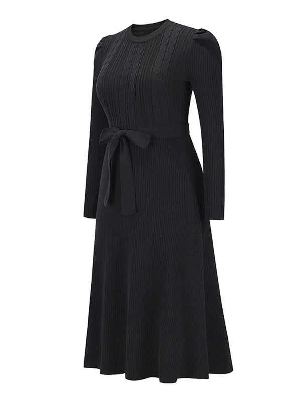 Long Sleeve Cable Knit Sweater Dresses BLUE ZONE PLANET