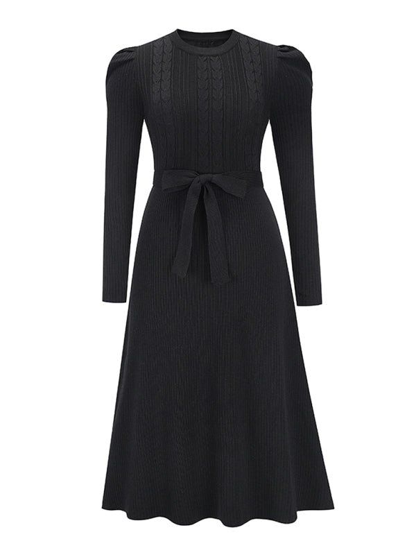 Long Sleeve Cable Knit Sweater Dresses BLUE ZONE PLANET