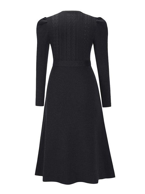 Long Sleeve Cable Knit Sweater Dresses BLUE ZONE PLANET