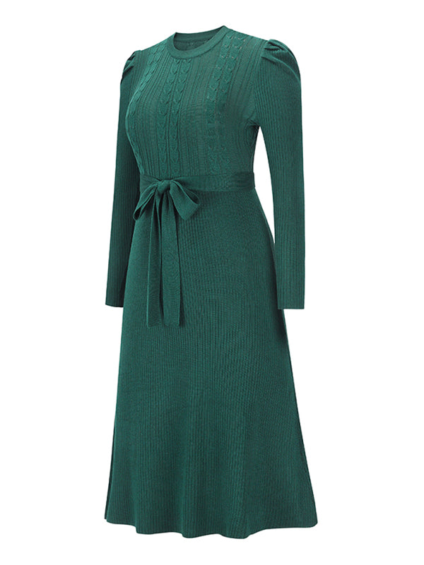 Long Sleeve Cable Knit Sweater Dresses BLUE ZONE PLANET