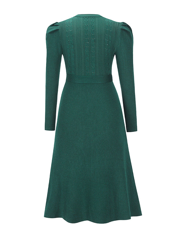 Long Sleeve Cable Knit Sweater Dresses BLUE ZONE PLANET