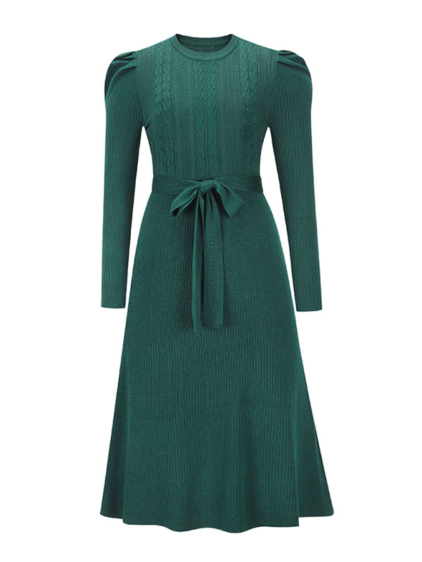 Long Sleeve Cable Knit Sweater Dresses BLUE ZONE PLANET