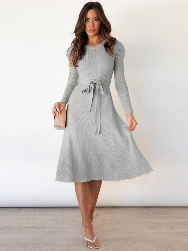 Long Sleeve Cable Knit Sweater Dresses BLUE ZONE PLANET