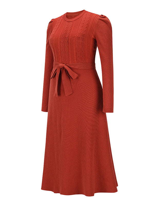 Long Sleeve Cable Knit Sweater Dresses BLUE ZONE PLANET