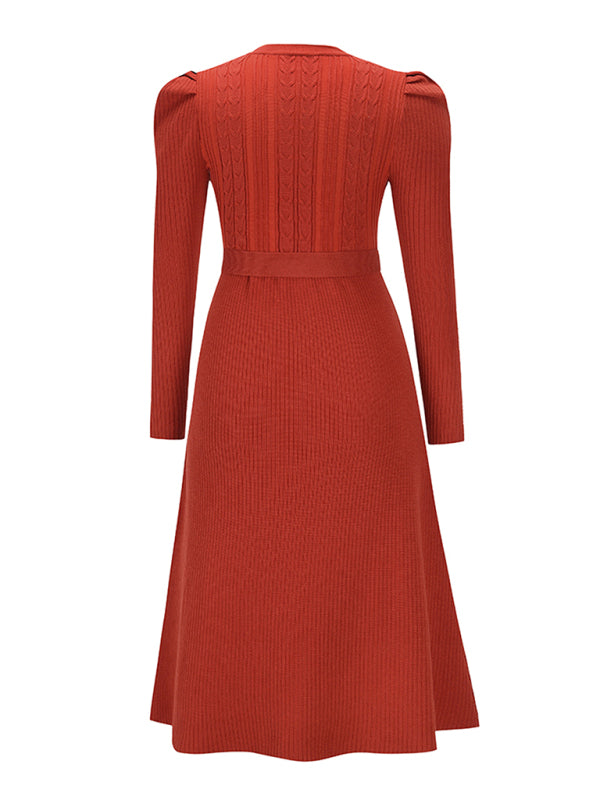 Long Sleeve Cable Knit Sweater Dresses BLUE ZONE PLANET