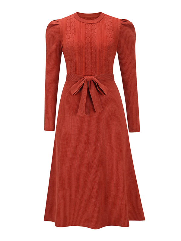 Long Sleeve Cable Knit Sweater Dresses BLUE ZONE PLANET