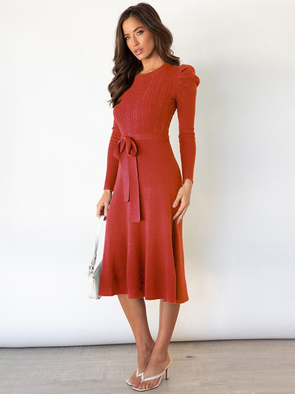 Long Sleeve Cable Knit Sweater Dresses BLUE ZONE PLANET