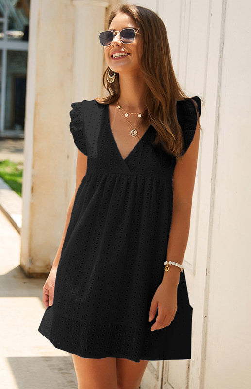 Blue Zone Planet | V-Neck Short-Sleeved Lace Midi Dress BLUE ZONE PLANET