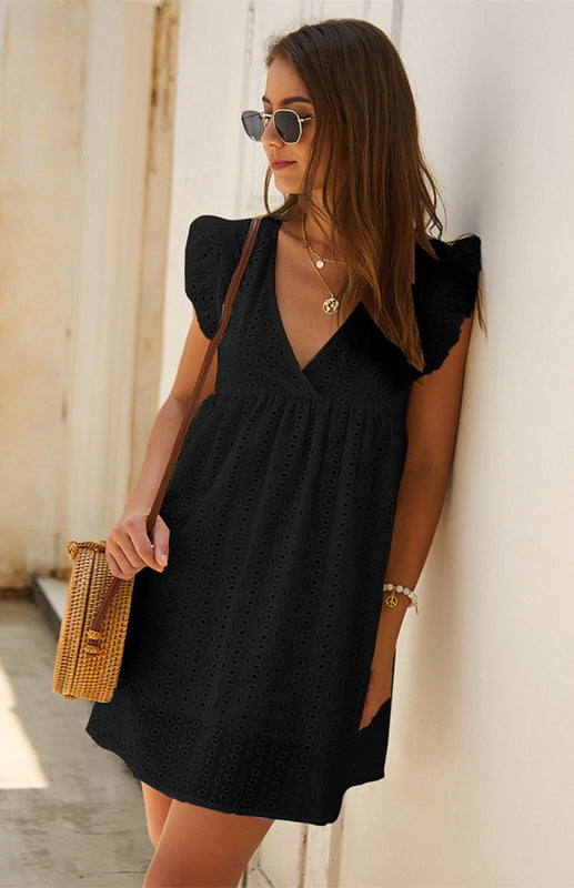 Blue Zone Planet | V-Neck Short-Sleeved Lace Midi Dress BLUE ZONE PLANET