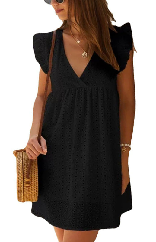 Blue Zone Planet | V-Neck Short-Sleeved Lace Midi Dress BLUE ZONE PLANET