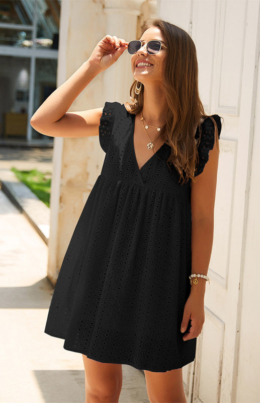 Blue Zone Planet | V-Neck Short-Sleeved Lace Midi Dress BLUE ZONE PLANET