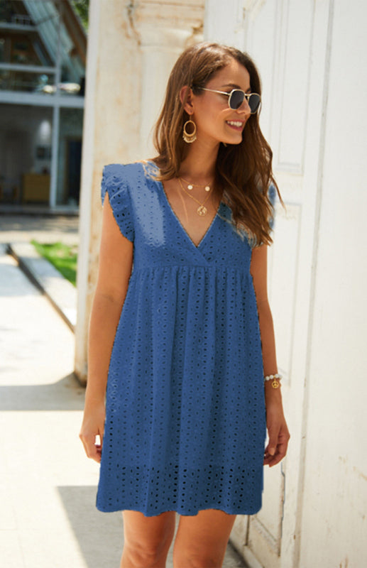 Blue Zone Planet | V-Neck Short-Sleeved Lace Midi Dress BLUE ZONE PLANET