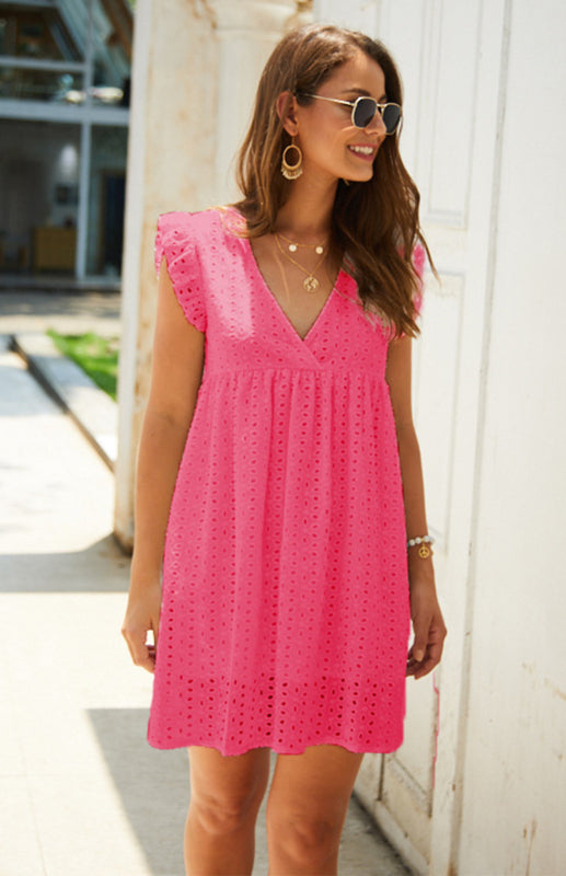 Blue Zone Planet | V-Neck Short-Sleeved Lace Midi Dress BLUE ZONE PLANET