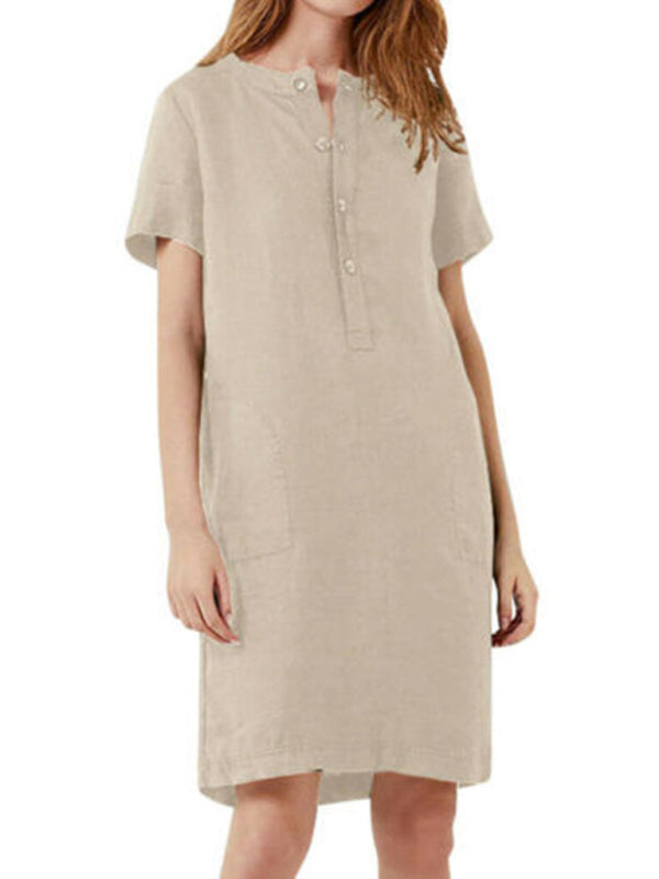 Blue Zone Planet | Fashion Loose V-Neck Medium Length Dress kakaclo