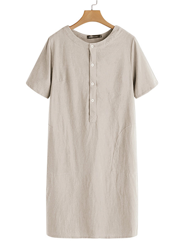 Blue Zone Planet | Fashion Loose V-Neck Medium Length Dress kakaclo