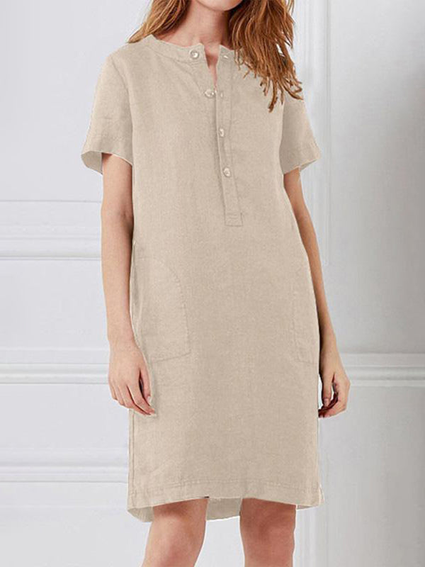 Blue Zone Planet | Fashion Loose V-Neck Medium Length Dress kakaclo