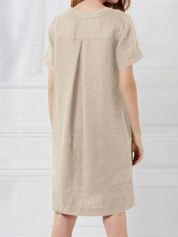 Blue Zone Planet | Fashion Loose V-Neck Medium Length Dress kakaclo