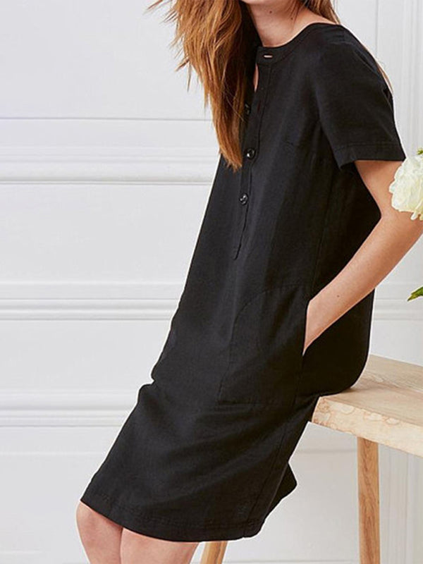 Blue Zone Planet | Fashion Loose V-Neck Medium Length Dress kakaclo