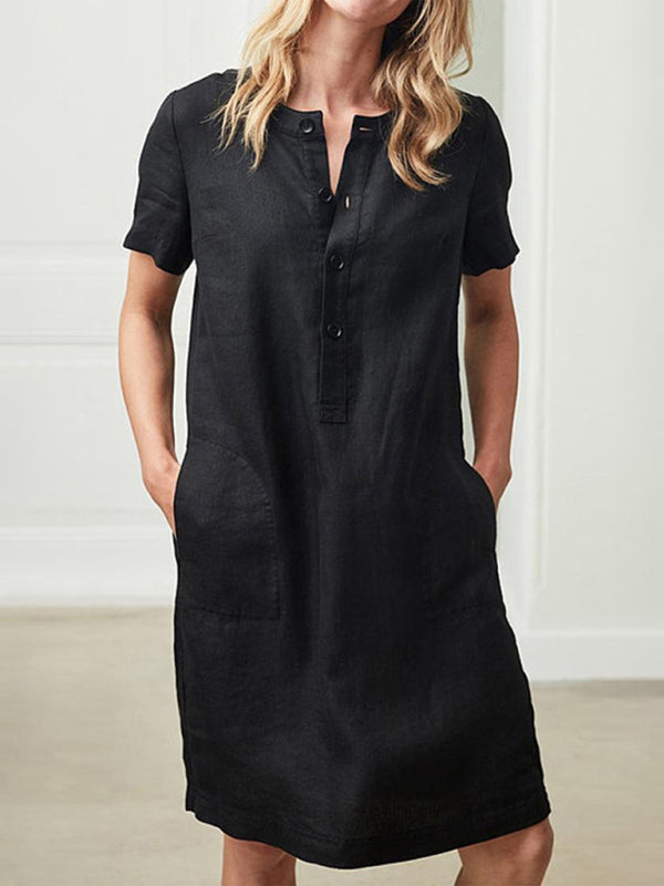 Blue Zone Planet | Fashion Loose V-Neck Medium Length Dress kakaclo