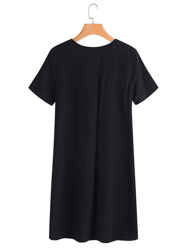 Blue Zone Planet | Fashion Loose V-Neck Medium Length Dress kakaclo