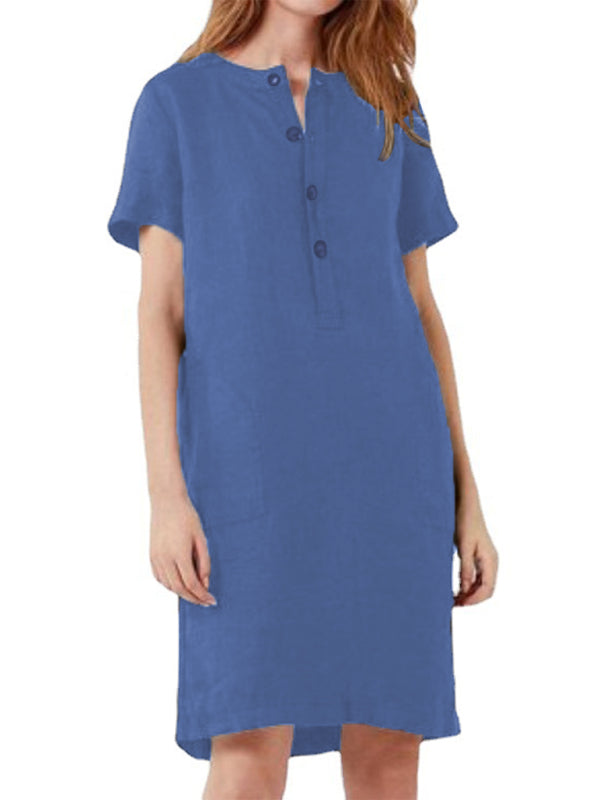 Blue Zone Planet | Fashion Loose V-Neck Medium Length Dress kakaclo