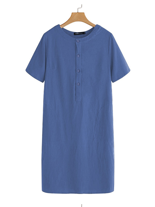 Blue Zone Planet | Fashion Loose V-Neck Medium Length Dress kakaclo