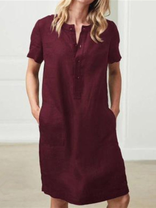 Blue Zone Planet | Fashion Loose V-Neck Medium Length Dress kakaclo