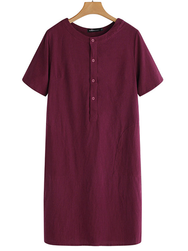 Blue Zone Planet | Fashion Loose V-Neck Medium Length Dress kakaclo