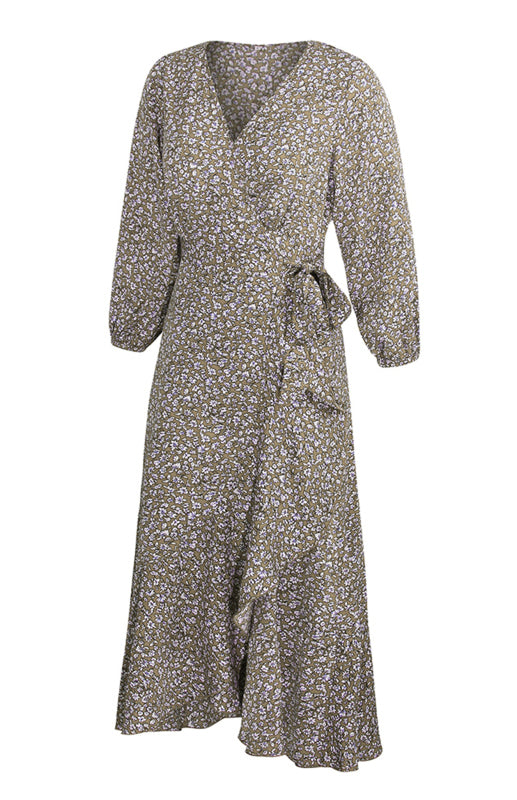 Floral Wrapped Chest Lace Up Dress Holiday Style Dress BLUE ZONE PLANET