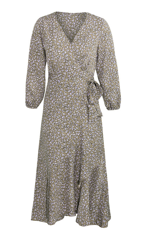 Floral Wrapped Chest Lace Up Dress Holiday Style Dress BLUE ZONE PLANET