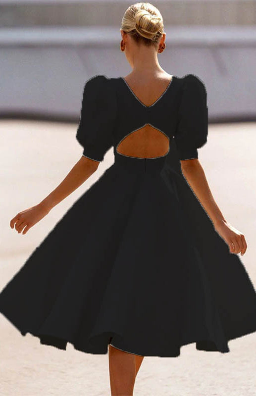 Blue Zone Planet |  Fashion Solid Color Slim Fit Sexy Big Swing Dress kakaclo