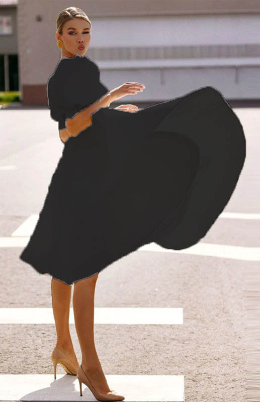 Blue Zone Planet |  Fashion Solid Color Slim Fit Sexy Big Swing Dress kakaclo