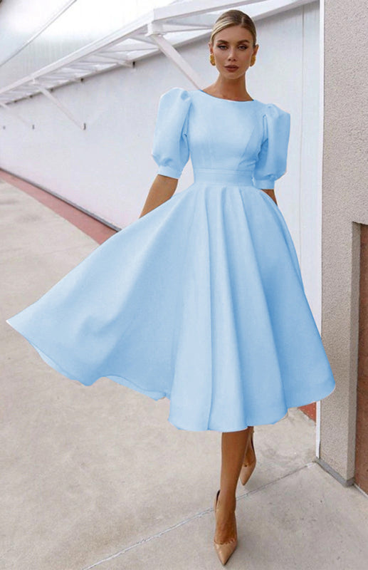 Blue Zone Planet |  Fashion Solid Color Slim Fit Sexy Big Swing Dress kakaclo