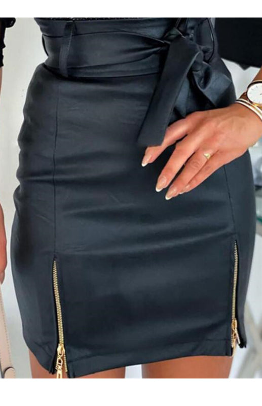 Blue Zone Planet | Ladies Casual Belt Hem Zip Mini Skirt BLUE ZONE PLANET