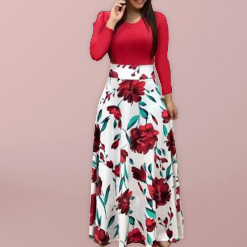 Blue Zone Planet | Floral print long sleeve color block maxi dress BLUE ZONE PLANET